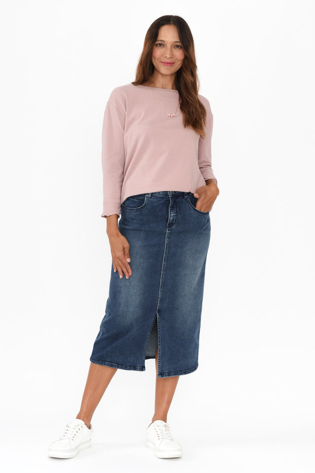 Kylie Dark Wash Denim Midi Skirt image 7