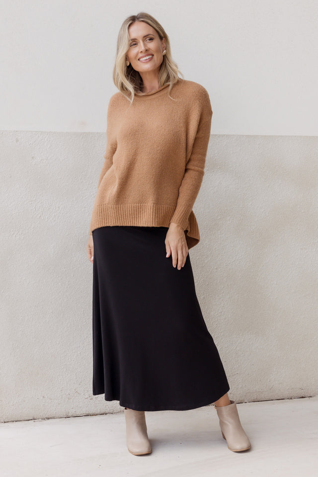 Lana Black Bamboo Cotton Maxi Skirt