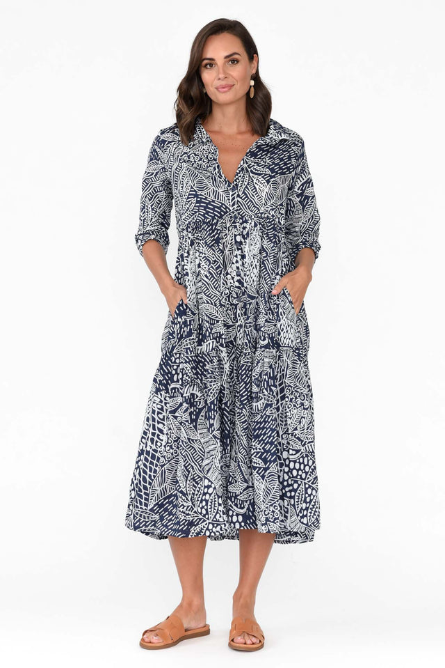 Leros Navy Jungle Organic Cotton Shirt Dress image 2