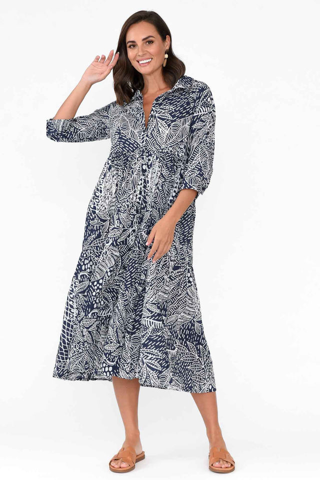 Leros Navy Jungle Organic Cotton Shirt Dress image 8