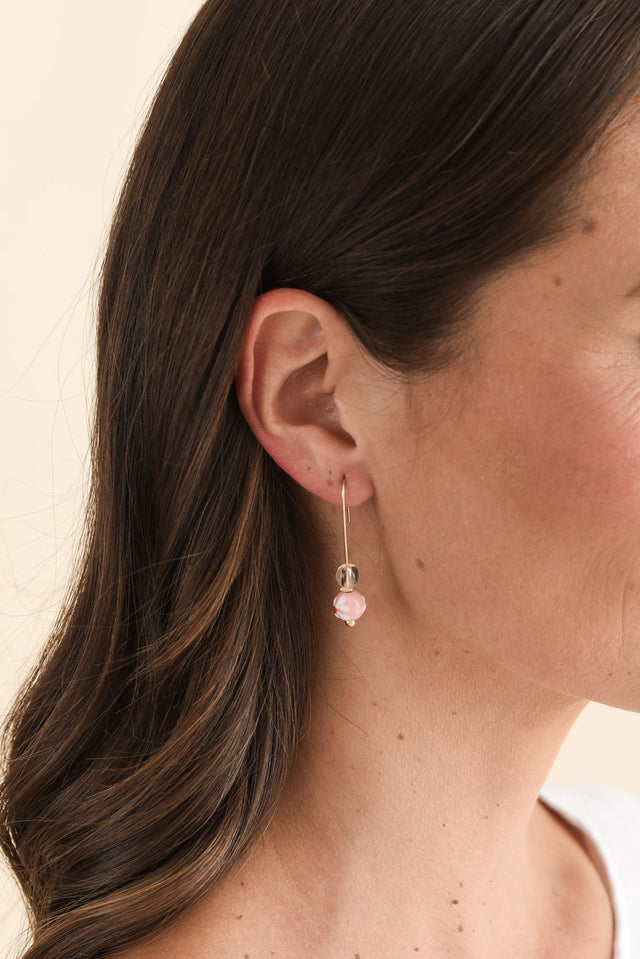 Lucky Pink Flower Hook Earrings image 2