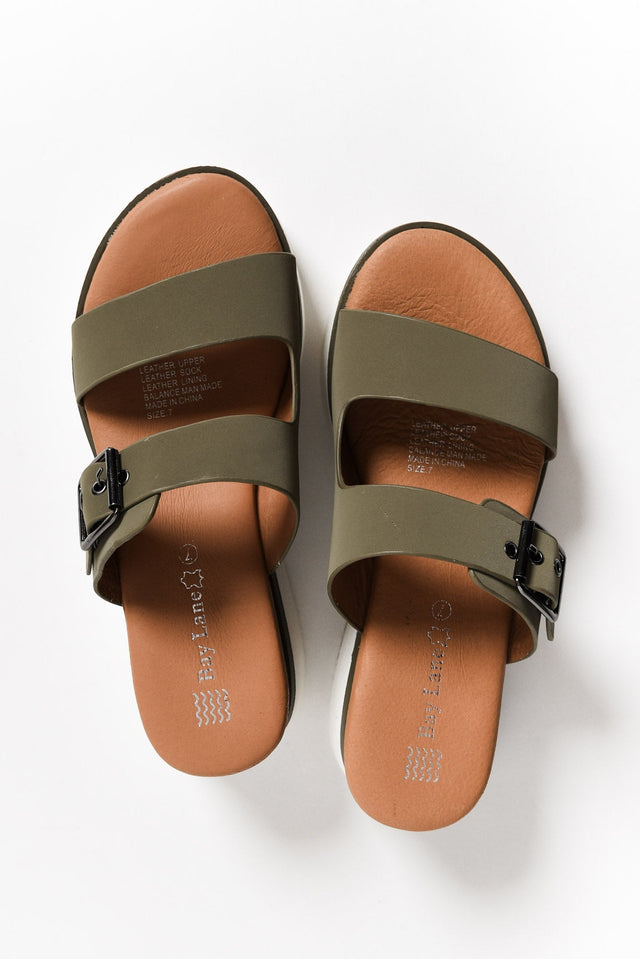 Lyst Olive Leather Buckle Platform Slide image 3