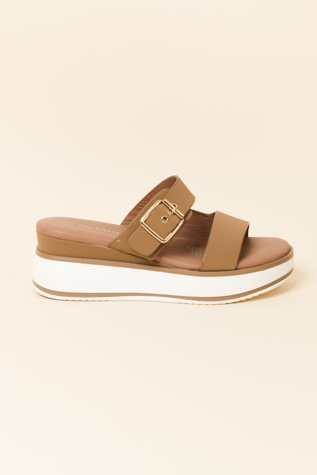 Lyst Tan Leather Buckle Platform Slide image 1
