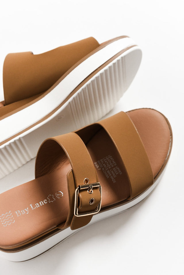 Lyst Tan Leather Buckle Platform Slide image 7