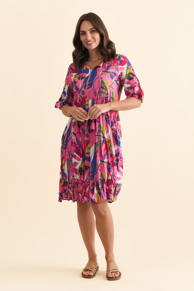 Mila Fuchsia Leaf Crinkle Cotton Dress image 7