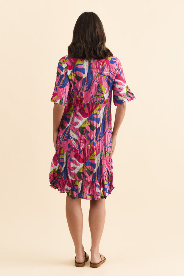 Mila Fuchsia Leaf Crinkle Cotton Dress image 5