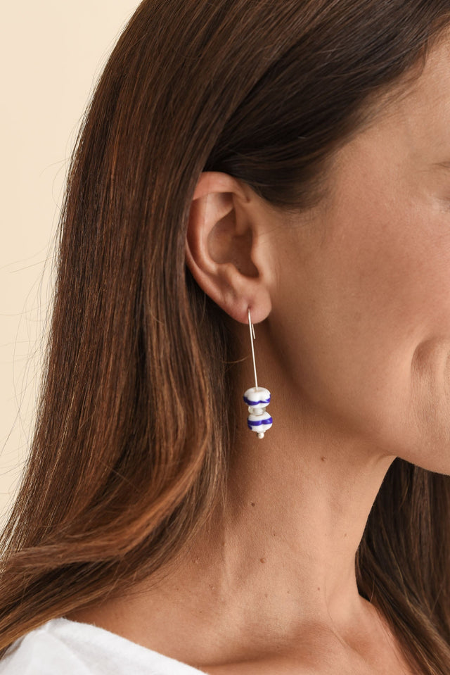 Mira Blue Glass Beaded Hook Earrings image 2