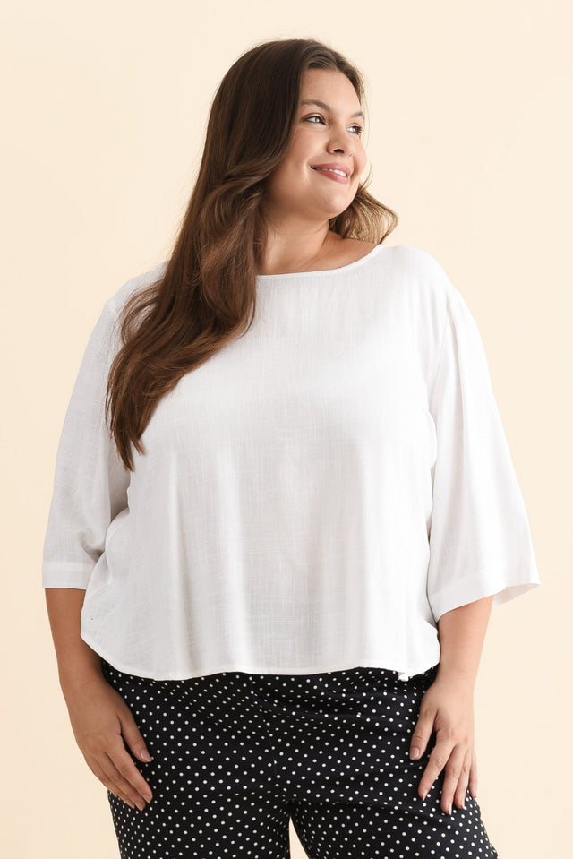 plus-size,curve-tops,plus-size-sleeved-tops,plus-size-linen-tops,plus-size-work-edit,alt text|model:Gabby