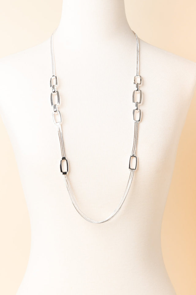 Protara Silver Rectangle Chain Necklace image 2