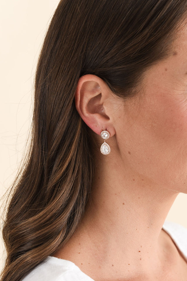 Prudie Rose Gold Diamante Drop Earrings image 2