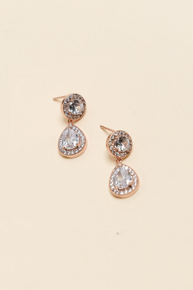 Prudie Rose Gold Diamante Drop Earrings image 1