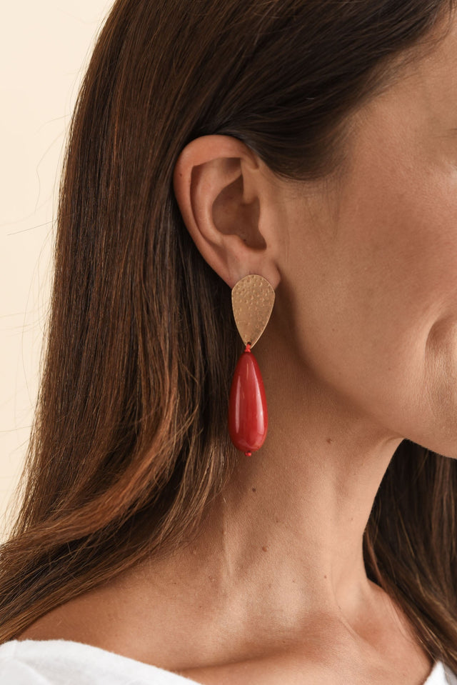 Quinlan Red Teardrop Earrings image 2