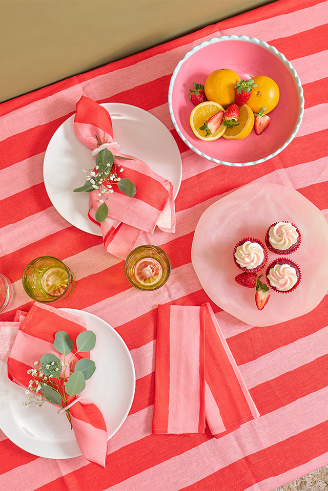 Red Stripe Linen Tablecloth
