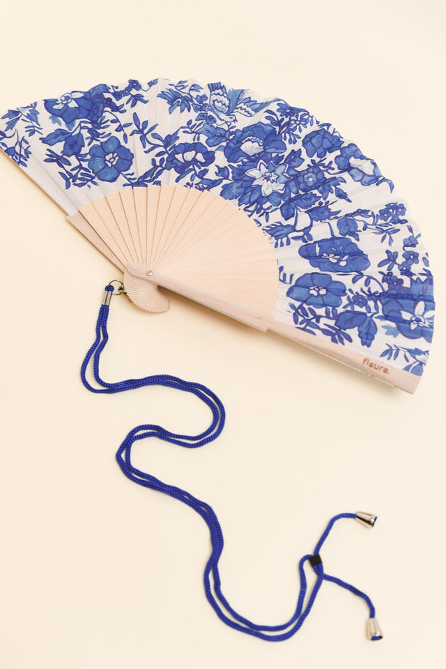 Regal Blue Floral Hand Fan