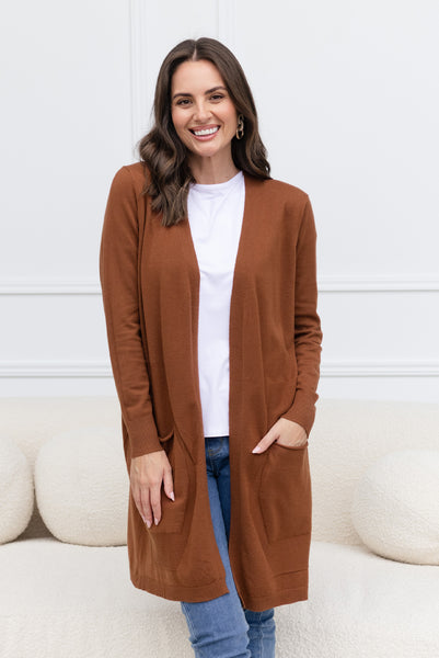 Mary Chocolate Pocket Cardigan - Blue Bungalow USA