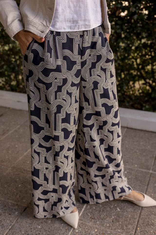 Zander Navy Geo Wide Leg Pants