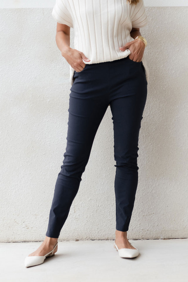 Zara Navy Stretch Full Length Pants