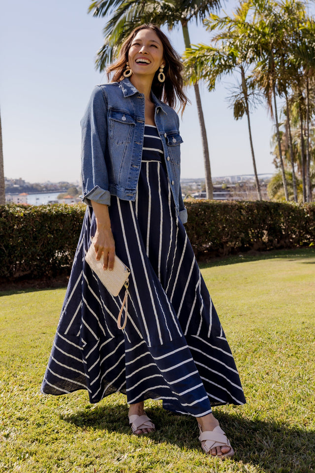 Lainey Navy Stripe Cotton Sleeveless Dress