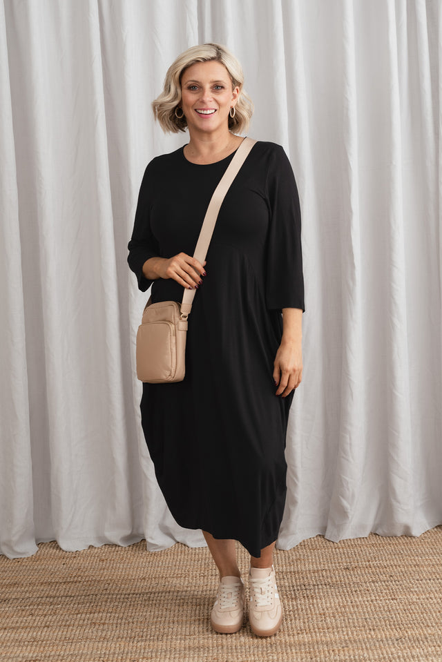 Glenda Black Sleeved Crescent Dress image 1