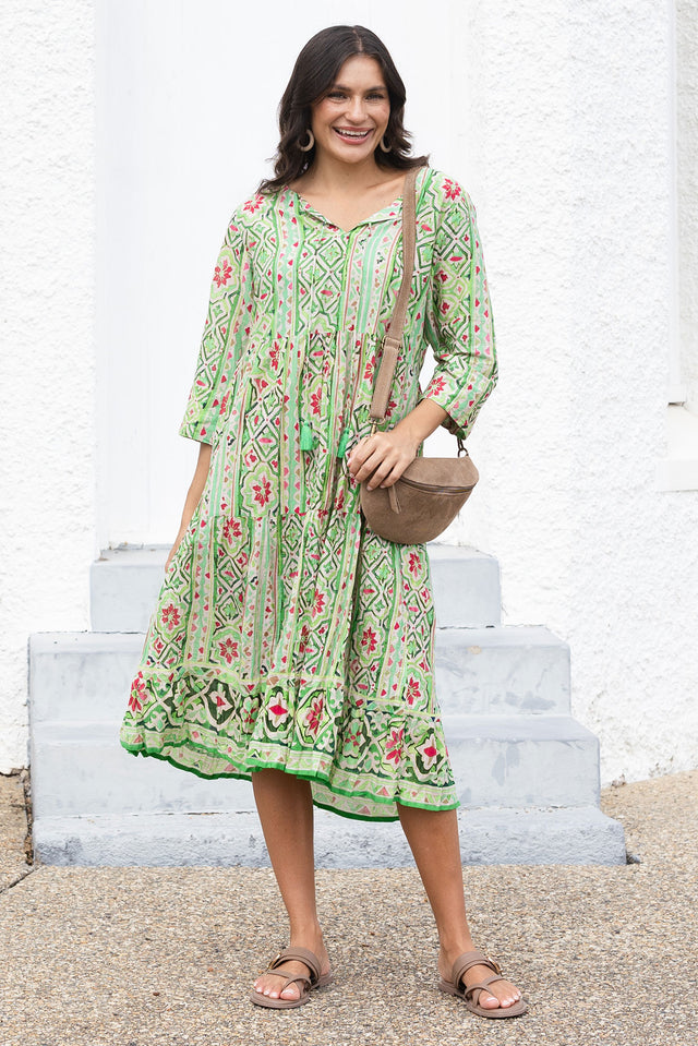 Milana Green Abstract Crinkle Cotton Dress