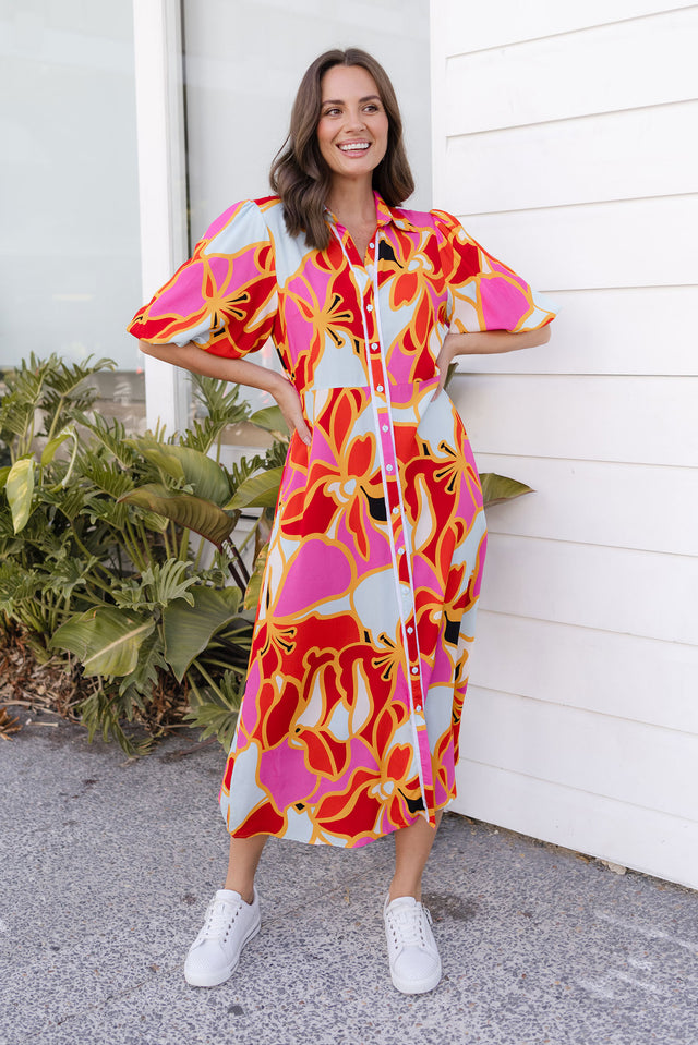 Eri Red Abstract Tie Dress image 1