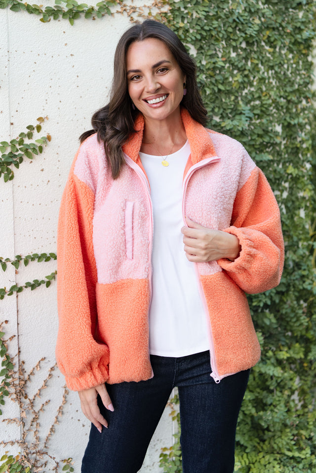 Jayne Orange Contrast Fleece Jacket image 1