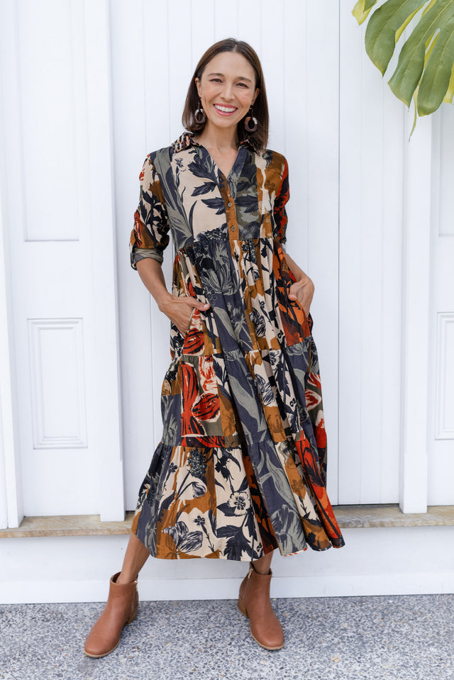 Crowne Orange Floral Cotton Pocket Dress
