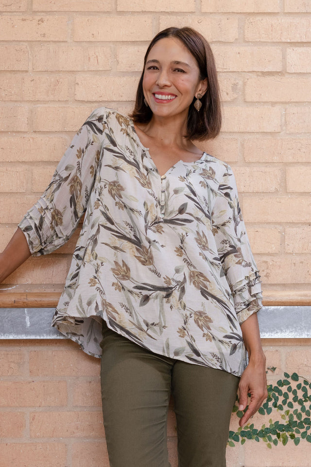 Ramirez Beige Flower Button Top
