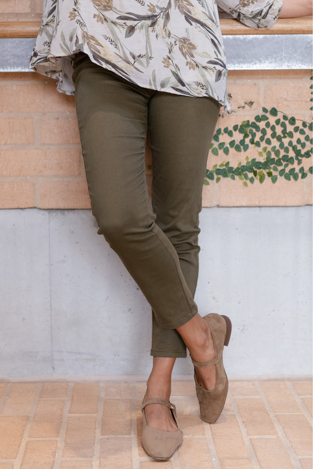Callie Olive Cotton Stretch Pants