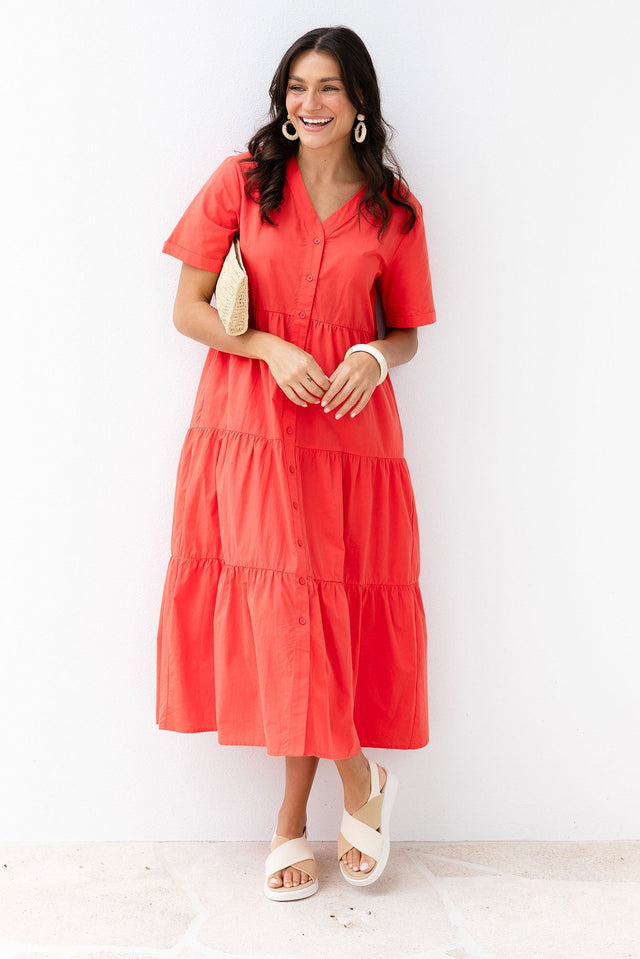 Winona Red Cotton Button Dress