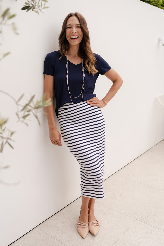 Navy Stripe Bamboo Maxi Tube Skirt