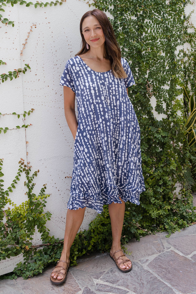 Lauren Navy Speckle Crinkle Cotton Dress