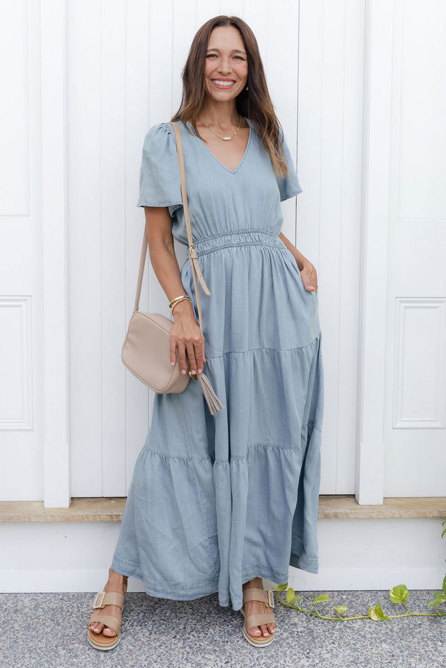 Luca Dark Blue Tencel Tier Dress