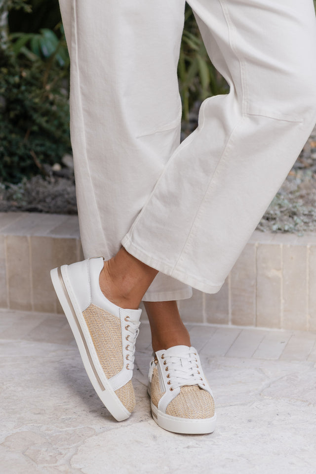 Koko White Raffia Leather Zip Sneaker image 2