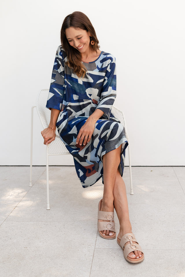 Wynton Blue Abstract Crescent Dress image 1