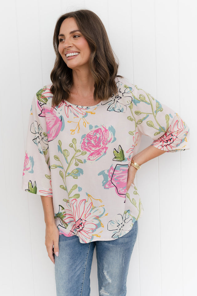 Hepburn White Blossom Linen Blend Top