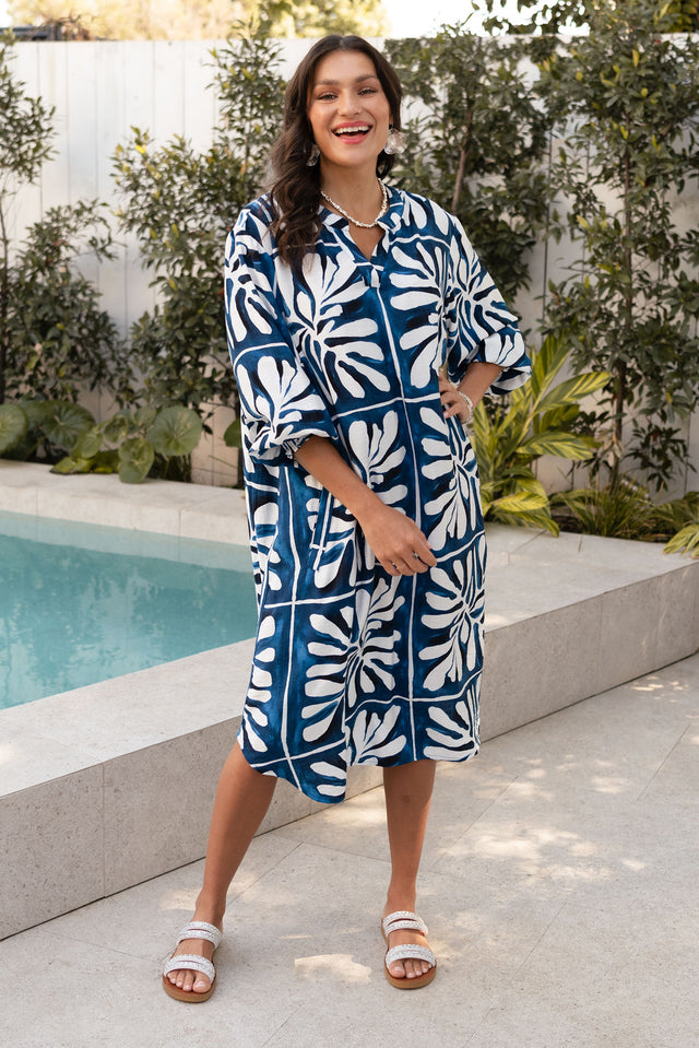 Leonie Blue Tile Pocket Dress