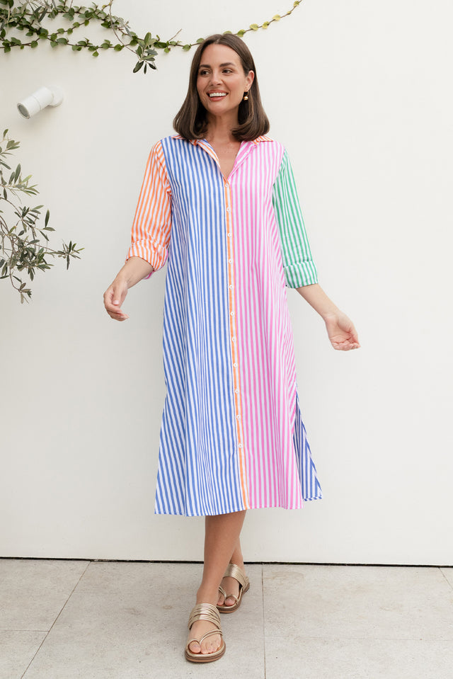 Luna Pink Stripe Cotton Shirt Dress image 1
