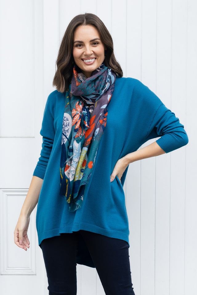 Meryl Teal Wool Blend Drape Jumper