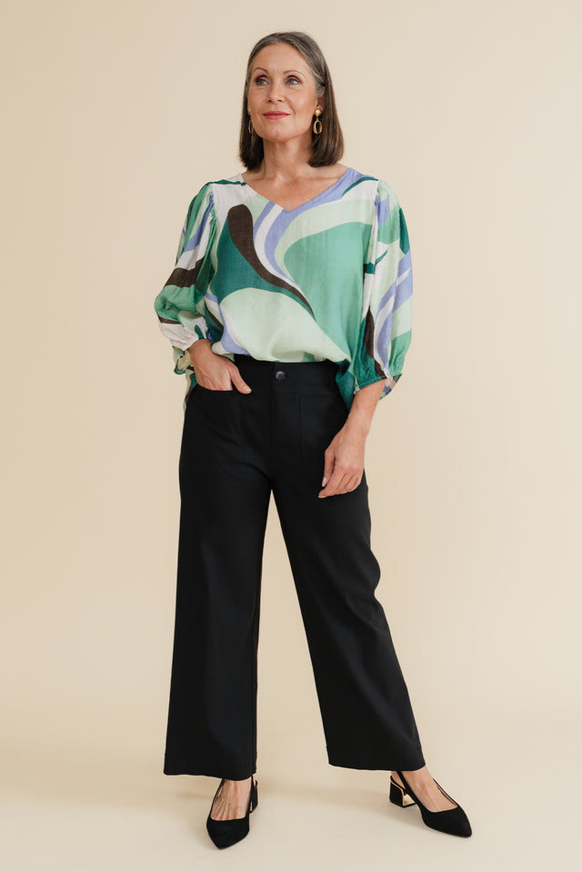 Misma Green Swirl V Neck Top