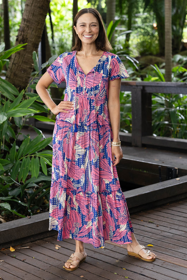 Nona Pink Lily Crinkle Cotton Maxi Dress