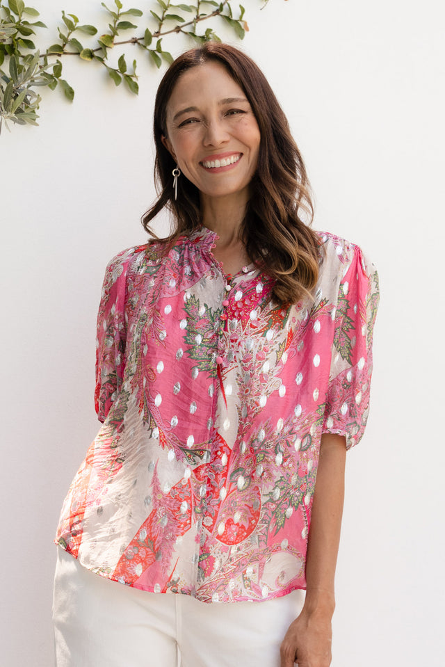 Alexandra Pink Paisley Button Top