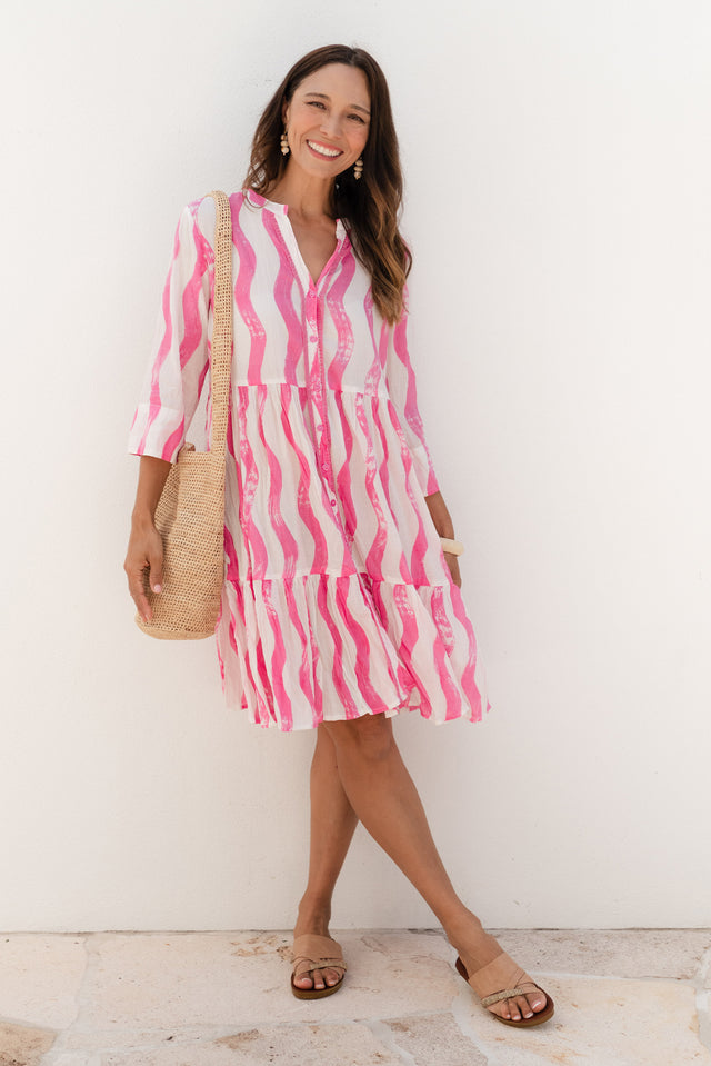 Romy Pink Stripe Crinkle Cotton Dress