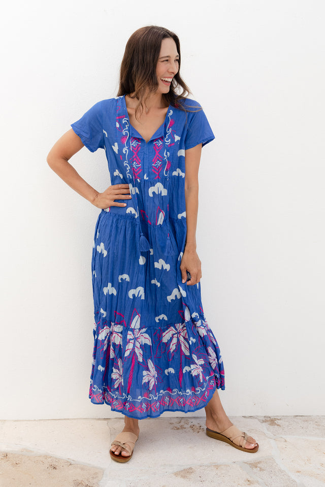 Nona Cobalt Seaside Crinkle Cotton Maxi Dress