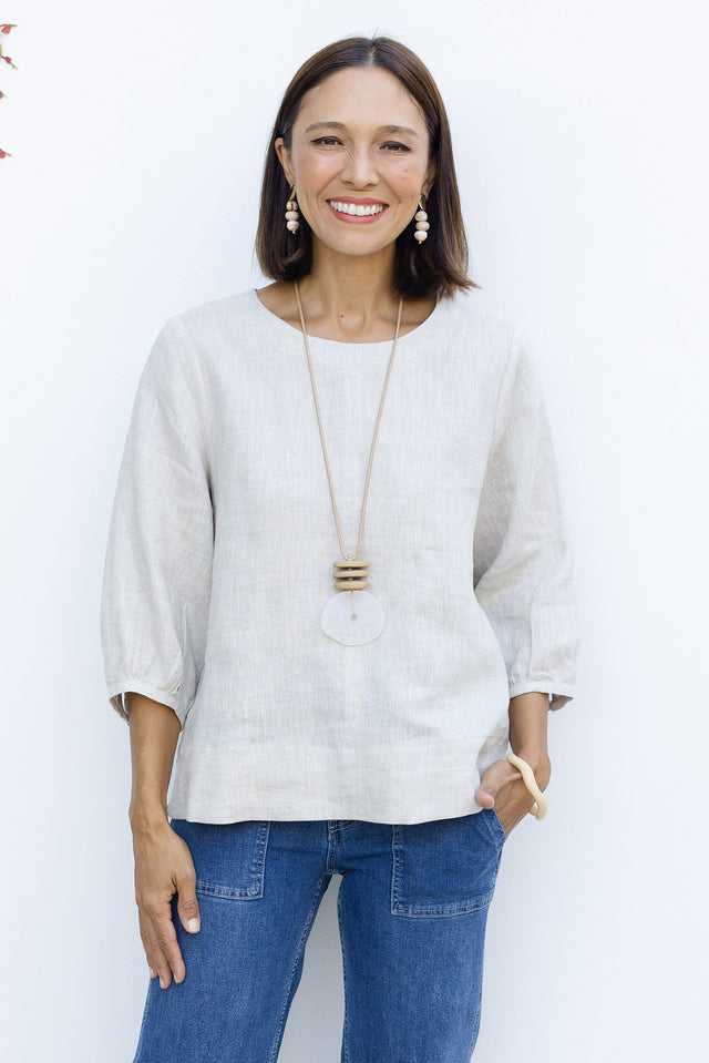 Addie Beige Linen Sleeved Top