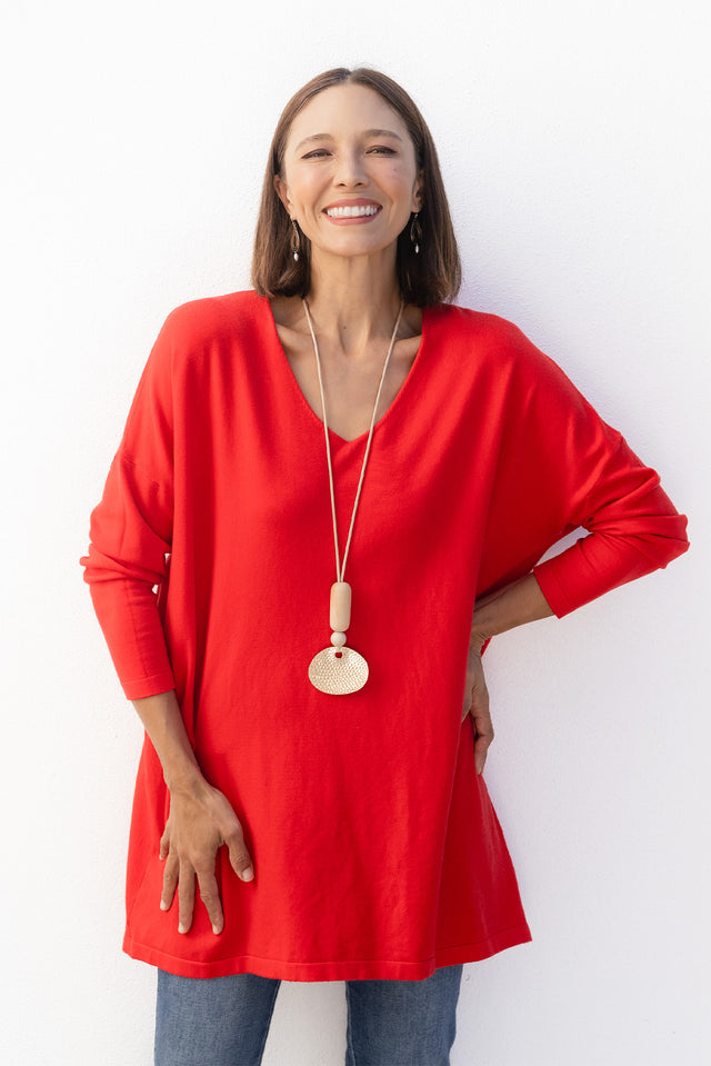 Piper Red V Neck Knit Sweater image 1