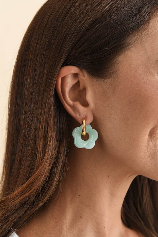 Rosalie Aqua Flower Hoop Earrings image 2