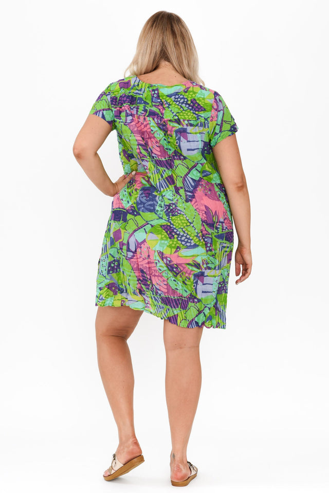 Sabina Turquoise Leaf Crinkle Cotton Dress image 10