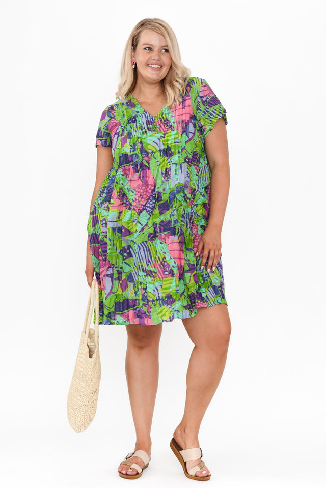 Sabina Turquoise Leaf Crinkle Cotton Dress image 8