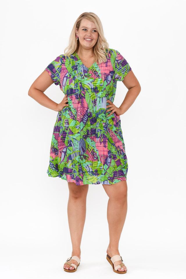 Sabina Turquoise Leaf Crinkle Cotton Dress image 11